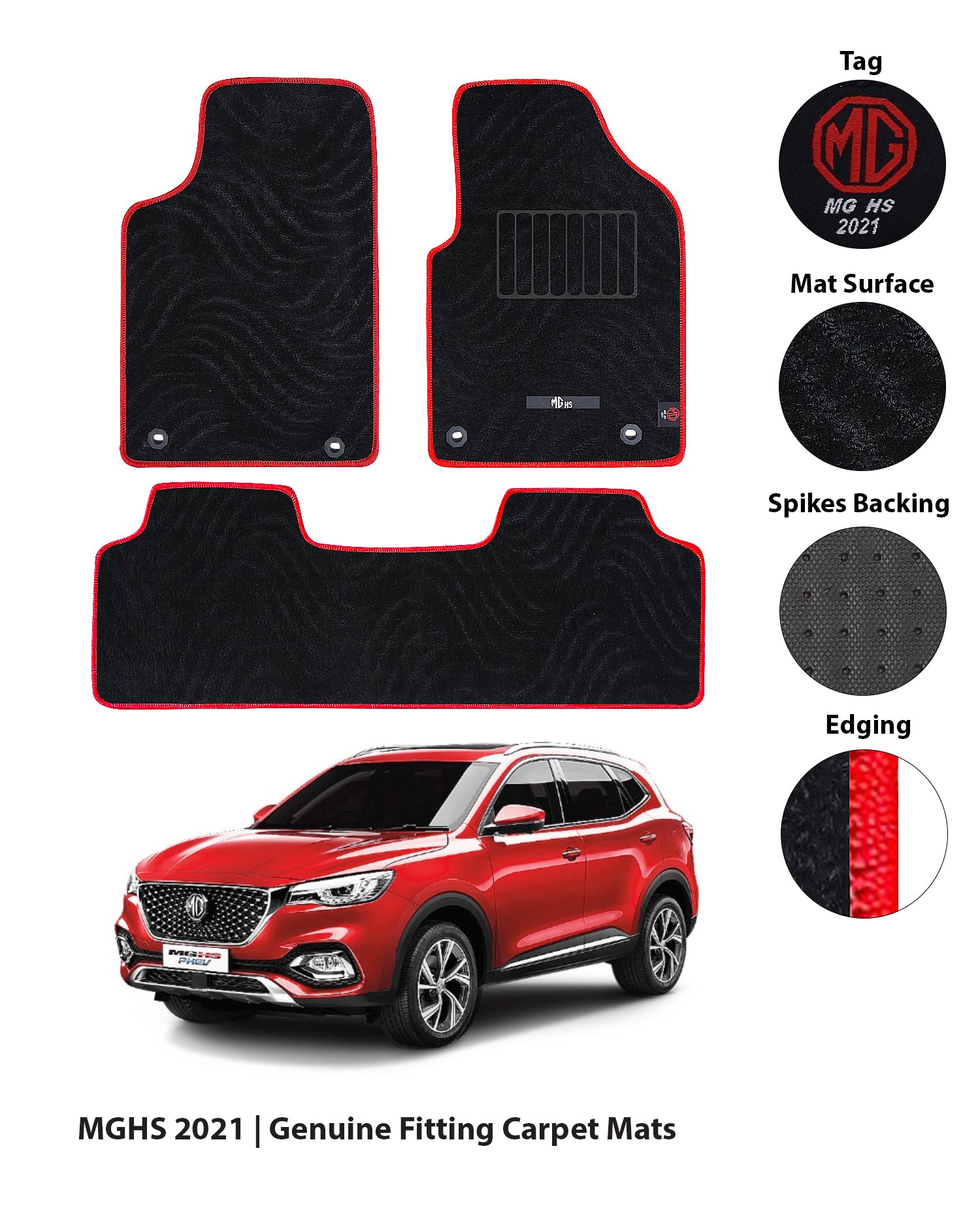 MG HS 2021-PRESENT PREMIUM CARPET RED OUTLINE CAR FLOOR MAT 2 img 10 123