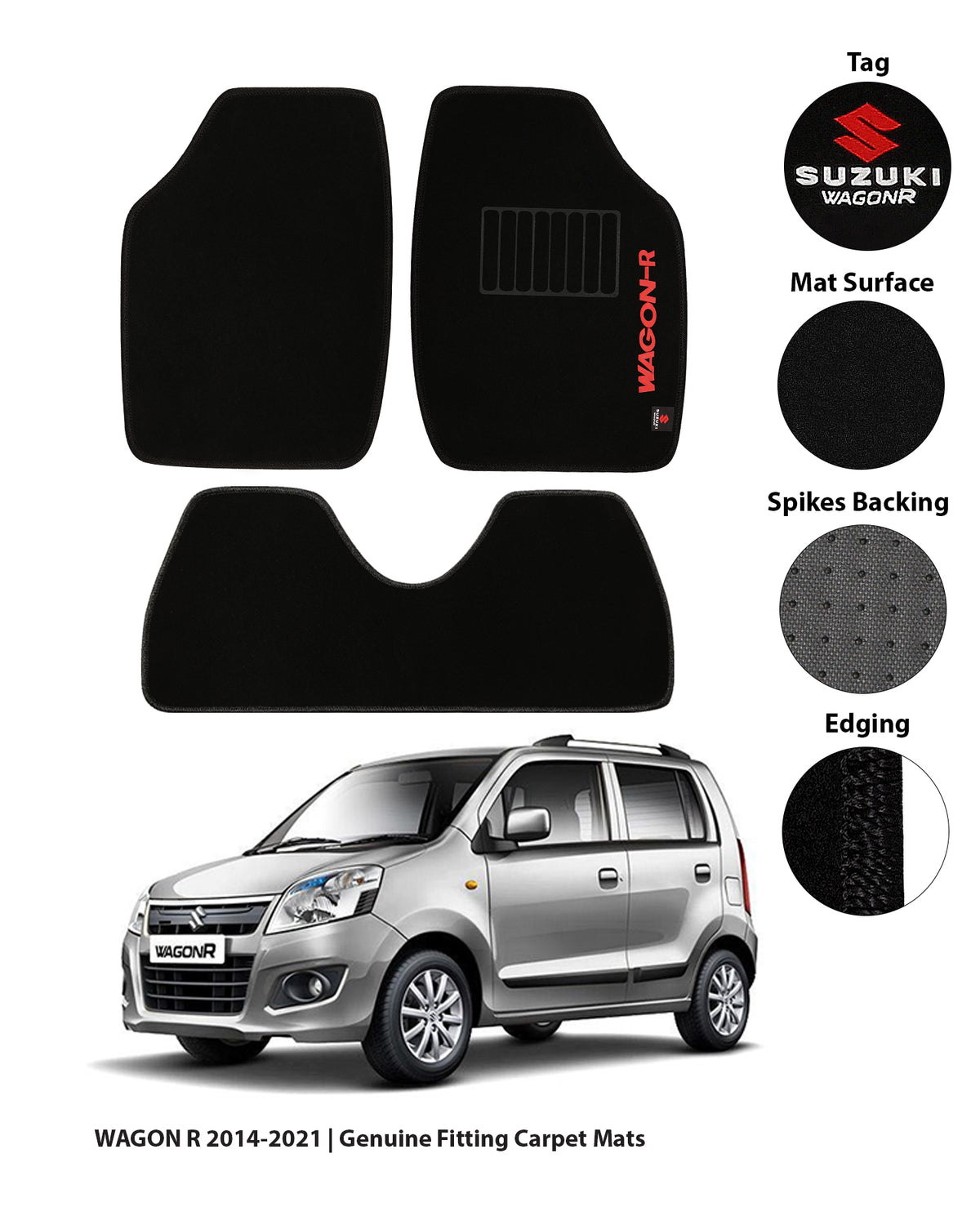 SUZUKI WAGON R 2014-PRESENT SIDE LOGO CARPET CAR FLOOR MAT 3 img 12 71