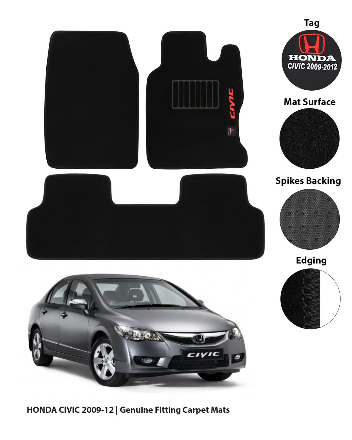 HONDA CIVIC 2009-2012 REBORN EXECUTIVE SIDE LOGO CARPET CAR FLOOR MAT 6 img 4 58