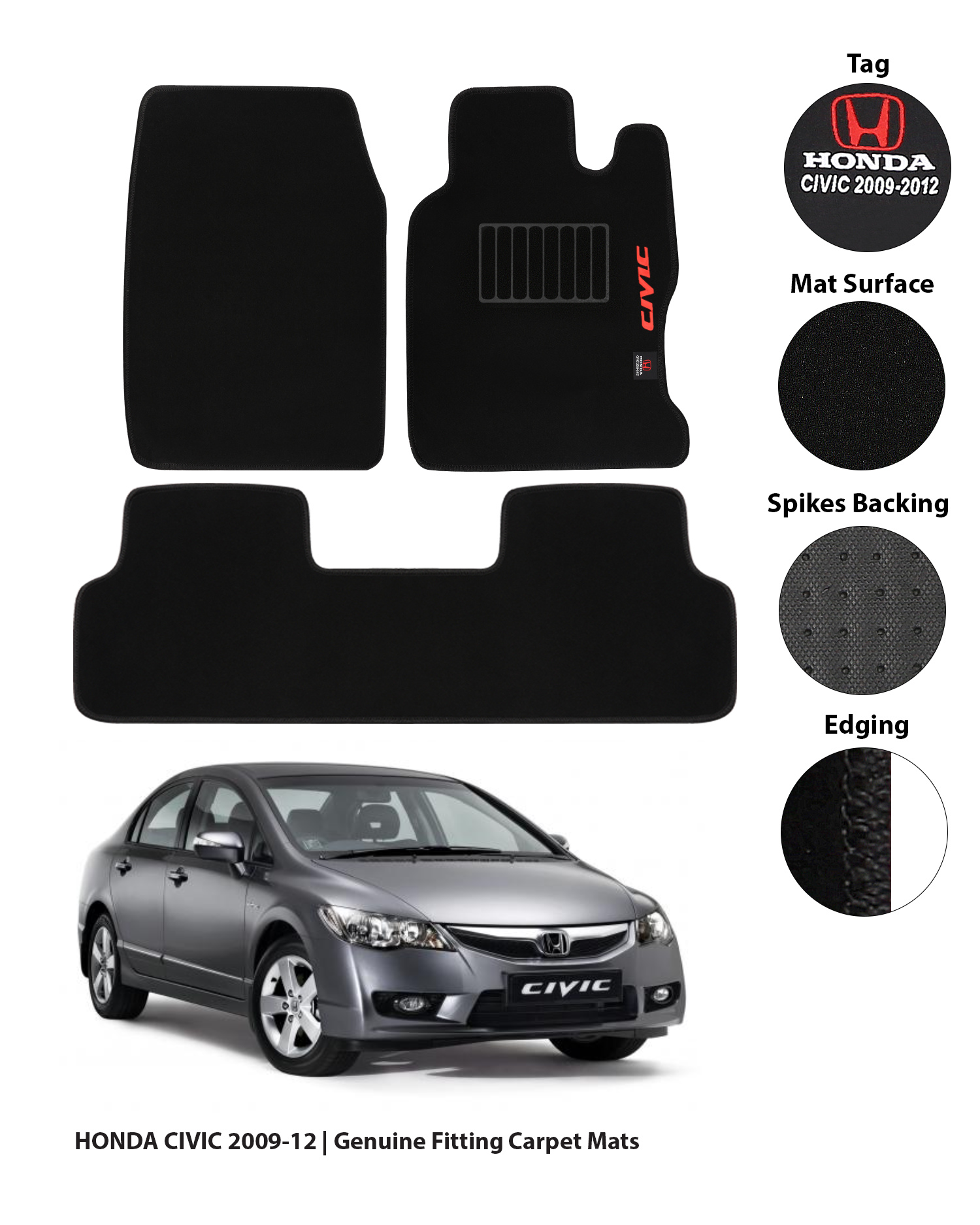 HONDA CIVIC 2009-2012 REBORN EXECUTIVE SIDE LOGO CARPET CAR FLOOR MAT 9 img 8 89
